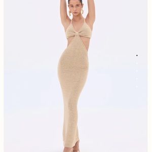 Cream Knit cut-out Maxi Dress
